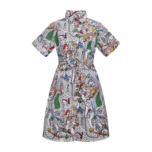 Village Print Girls' Summer Dress