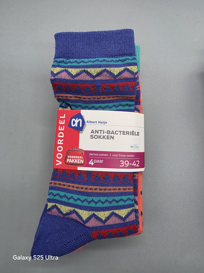Damen Anti-Bakterielle Socken 4er-Pack – Mix Rosé/Gelb/Grün | Gr. 39–42