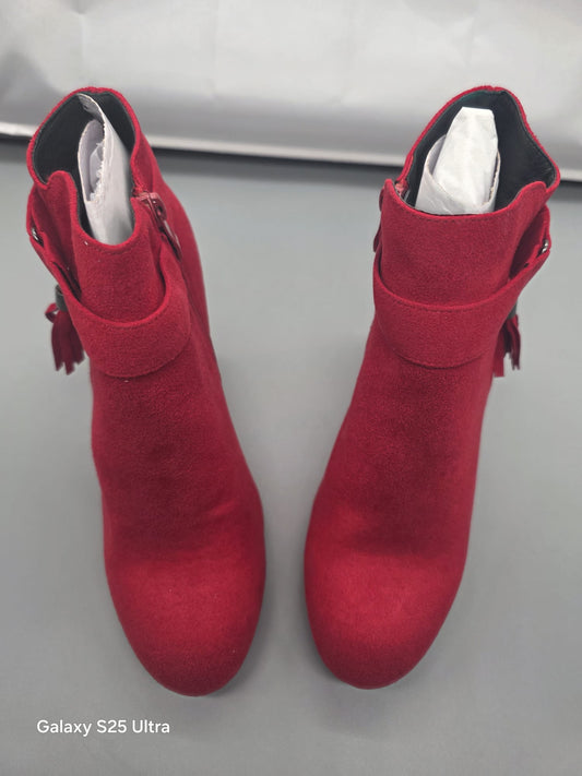 Stiefeletten rot mit Blockabsatz & Quaste – bonprix (Gr. 37–41, B-Ware)