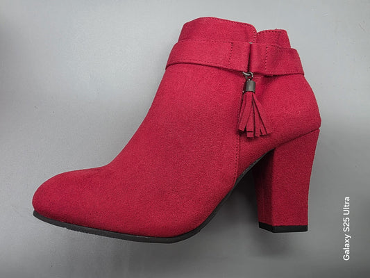 Stiefeletten rot mit Blockabsatz & Quaste – bonprix (Gr. 37–41, B-Ware)