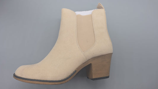 Chelsea Boots beige in Veloursleder-Optik mit Holzabsatz – bonprix (Gr. 38–42, B-Ware)