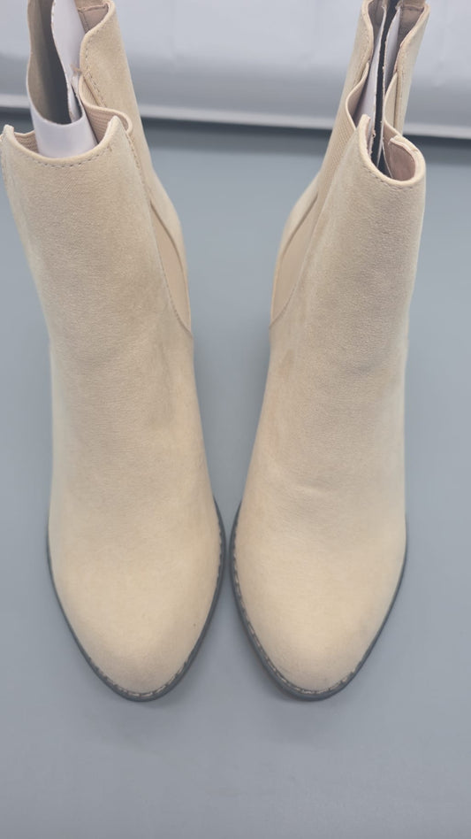Chelsea Boots beige in Veloursleder-Optik mit Holzabsatz – bonprix (Gr. 38–42, B-Ware)