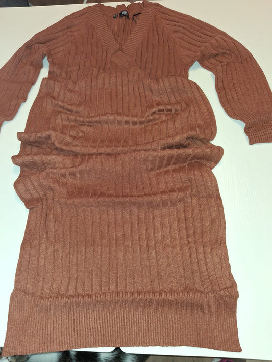 Umstands-Strickkleid in Rippstrick mit V-Ausschnitt, rostbraun – bonprix mama (Gr. 36/38–44/46, B-Ware)