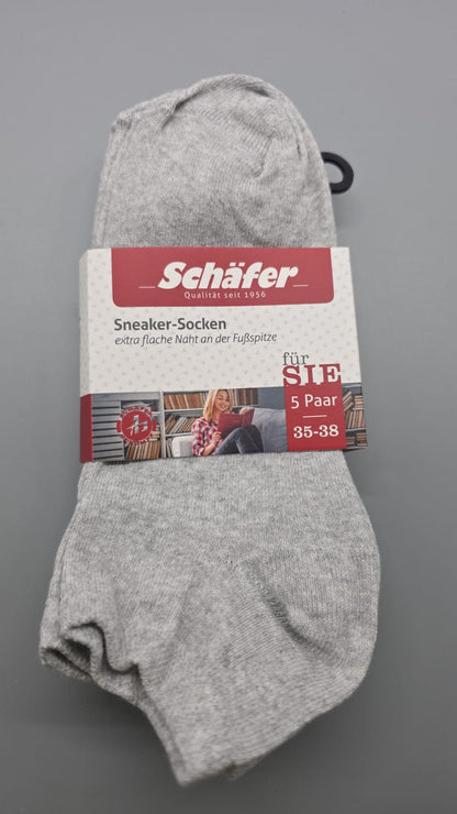 Schäfer Damen-Sneaker-Socken, 5 Paar, Größe 35–38 – 4 Farben