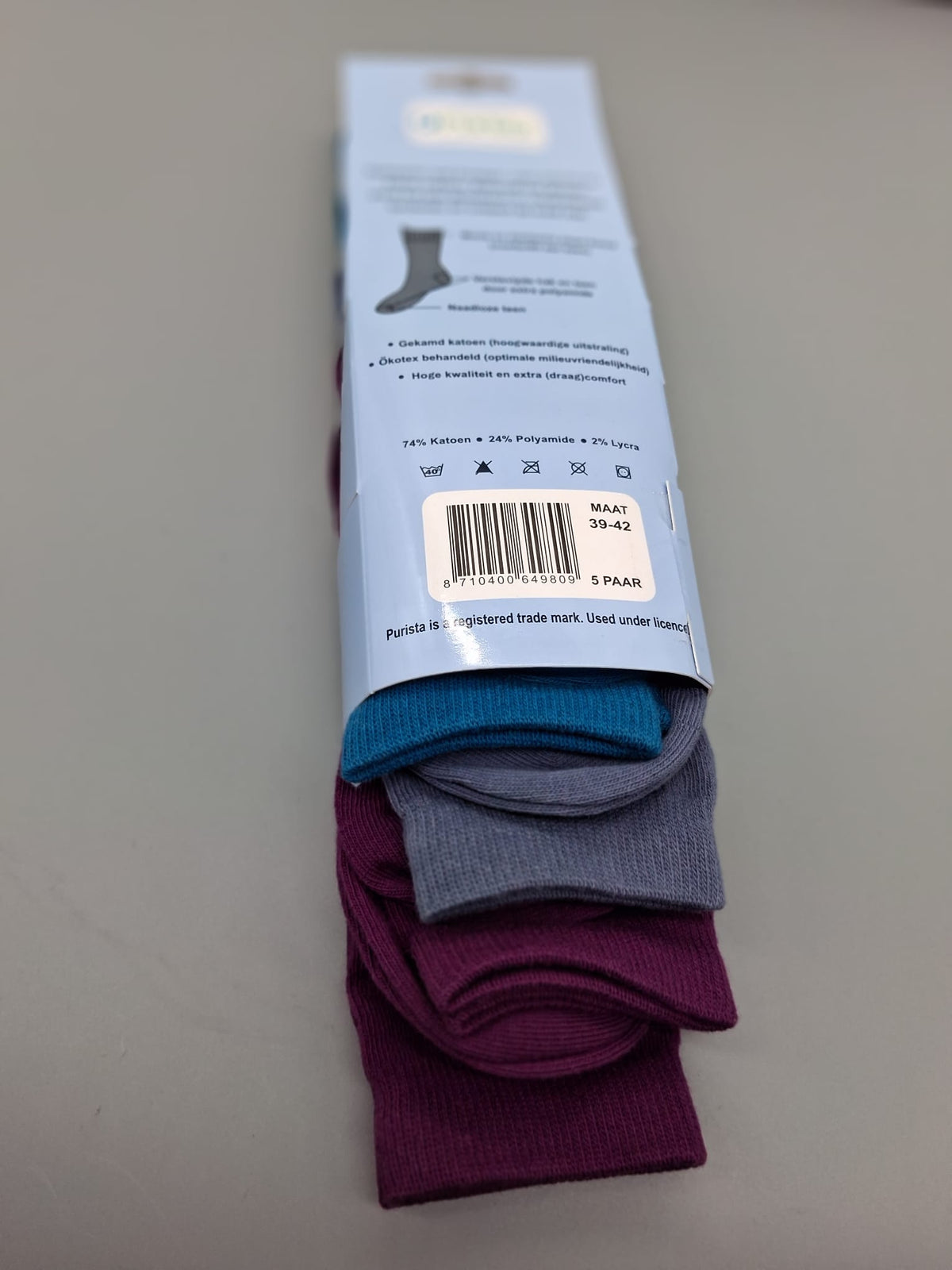 Purista Socken Etikett Rueckseite