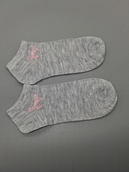Sneaker-Socken graumeliert mit pinkem Motiv, Seitenansicht, Gr. 35-38