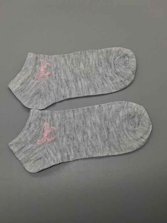 Sneaker-Socken graumeliert mit pinkem Motiv, Seitenansicht, Gr. 35-38