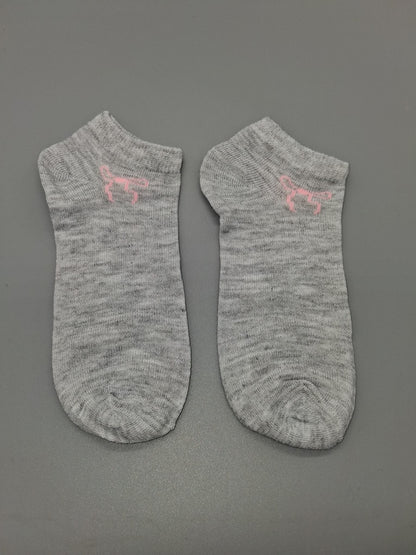Sneaker-Socken graumeliert mit pinkem Motiv, Vorderansicht, 1 Paar