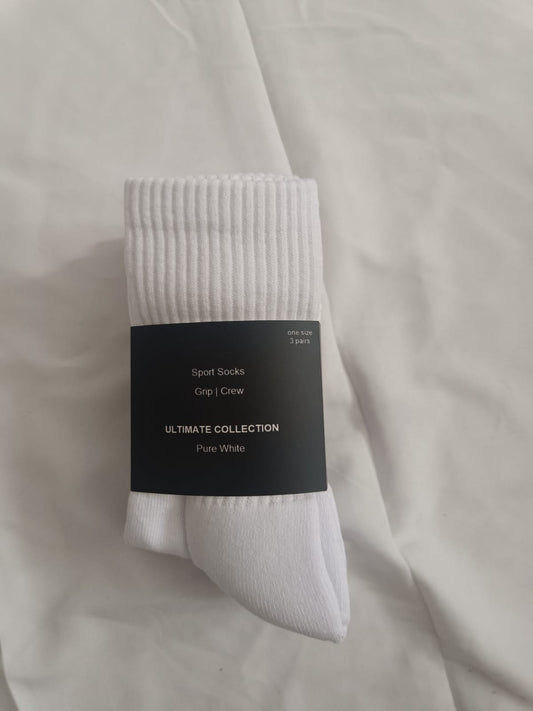 Sport Socks Grip Crew Pure White 3 Paar NEU OVP Verpackung Vorderseite