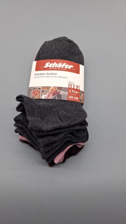 Schäfer Damen-Sneaker-Socken im 5er-Pack in Größe 35 bis 38, Vorderseite
