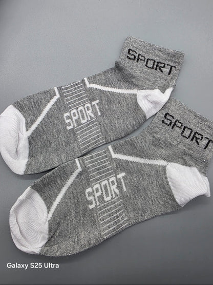 Sportsocken grau-weiß mit SPORT-Schriftzug