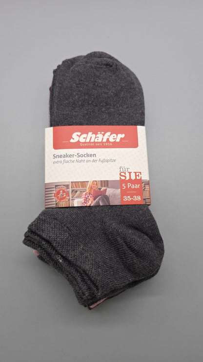 Schäfer Damen-Sneaker-Socken 5er-Pack Größe 35–38 mit Banderole