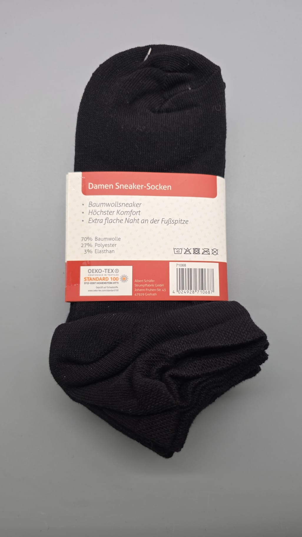 Materialangaben auf der Banderole der Schäfer Sneaker-Socken