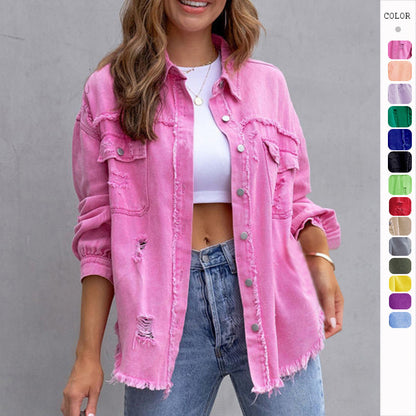 Ausgefranste Shirtjacke Damen, lässiges Oberteil für Herbst und Frühling