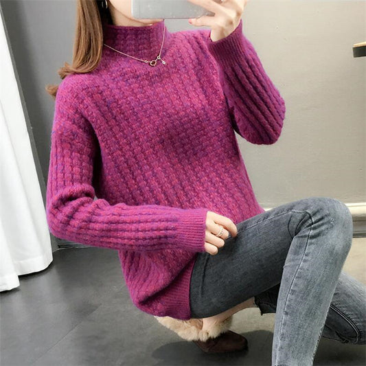 Damen-Rollkragenpullover mit Zopfmuster