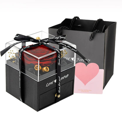 Ewige Rose Schmuckset – Echte konservierte Rose mit Halskette & Ohrringen – Ansicht 8