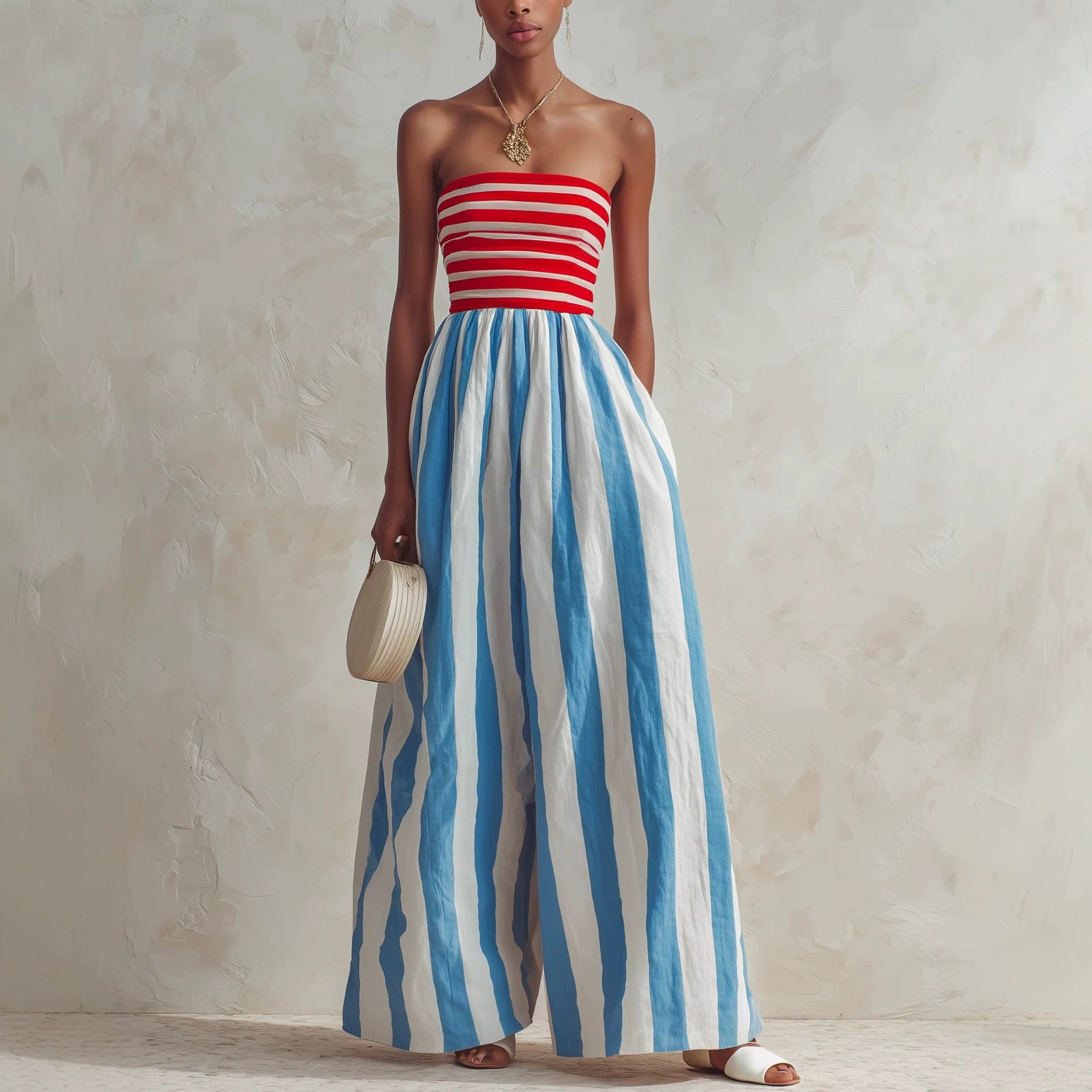 Jumpsuit Schulterfrei Gestreift
