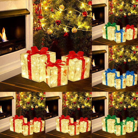 Beleuchtete Geschenkboxen im 3er-Set, Weihnachtsdeko – Ansicht 1