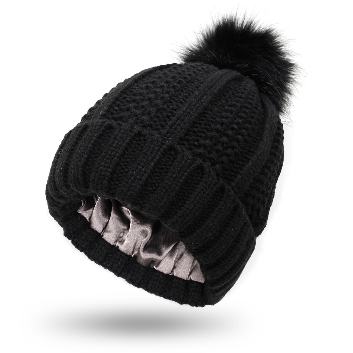 Gefütterte Strickmütze mit Kunstfell-Bommel – Bild 5