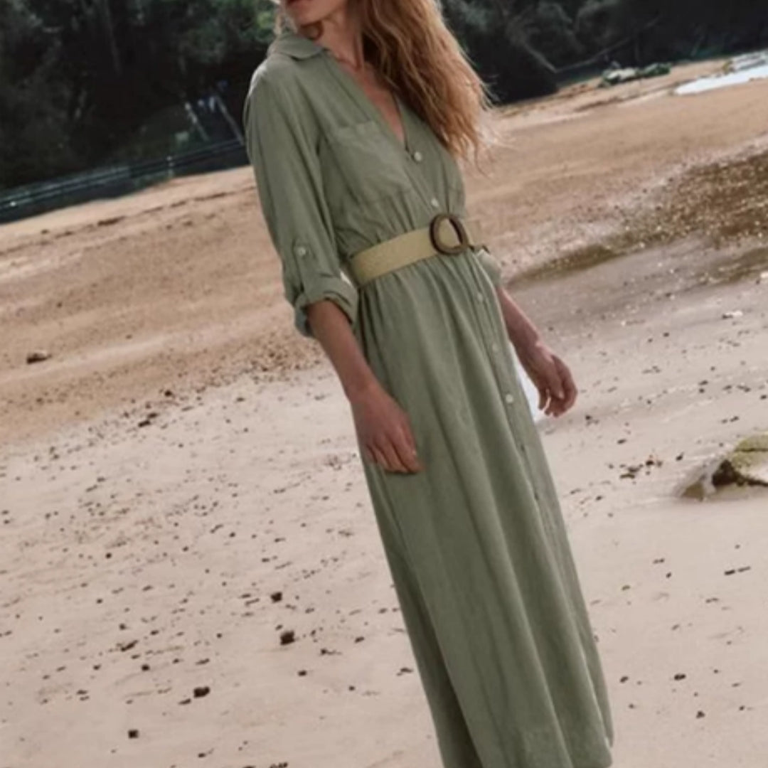 Sommerkleid V-Ausschnitt Jute-Band