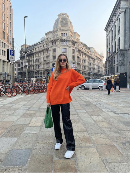 Damen-Strickpullover mit Rundhals in Orange – Bild 2
