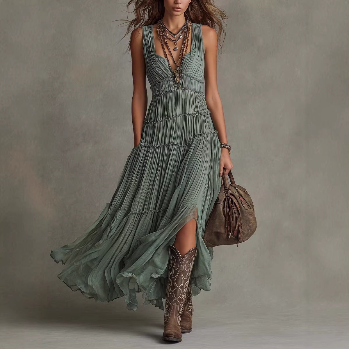 Plissiertes Rundhals-Kleid