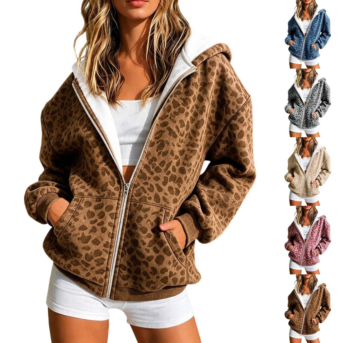 Leo-Print Hoodie-Sweatshirt-Jacke