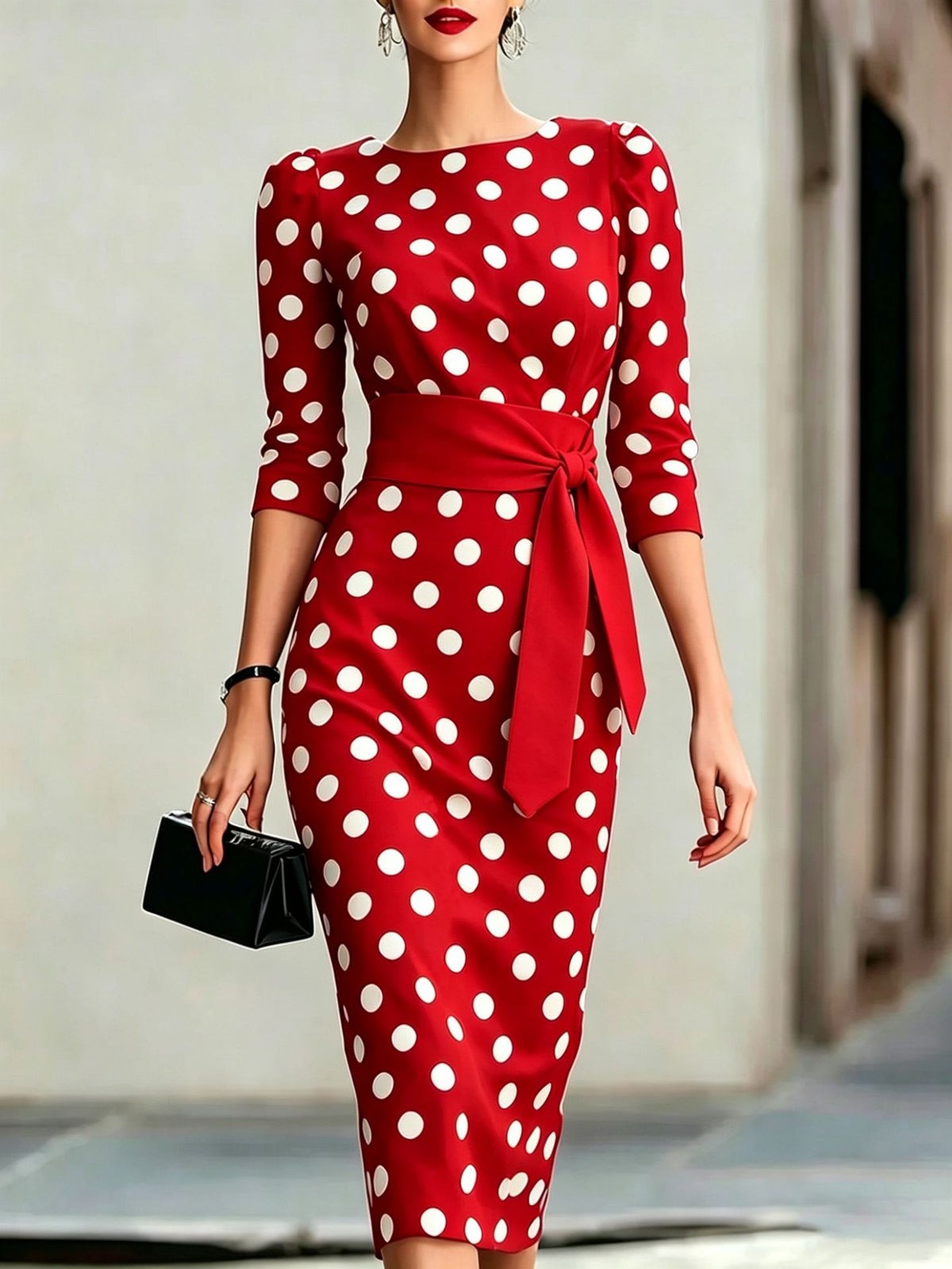 Polka-Dot Midikleid, Model-Ansicht
