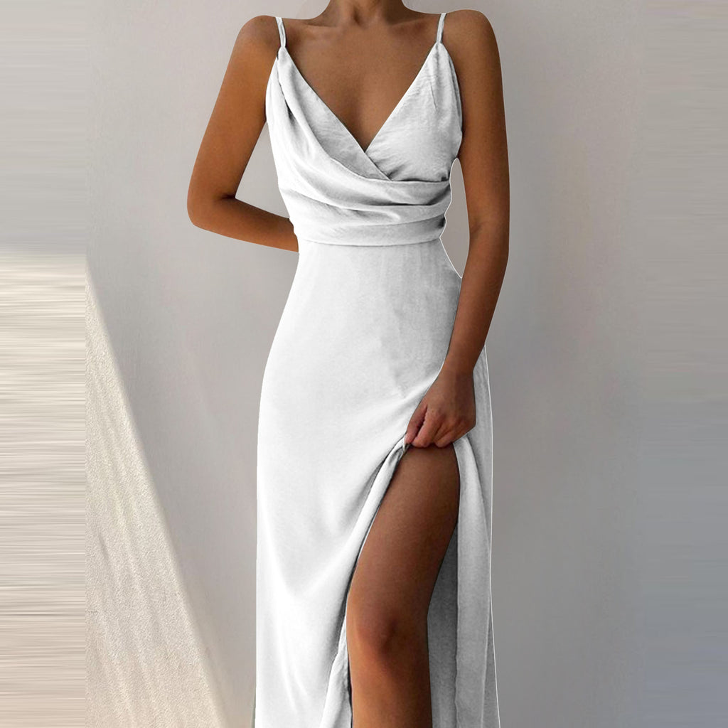 V-Neck Slit Sling Dress Summer Fashion Sexy Slim Suspender Dresses for Women Clothing