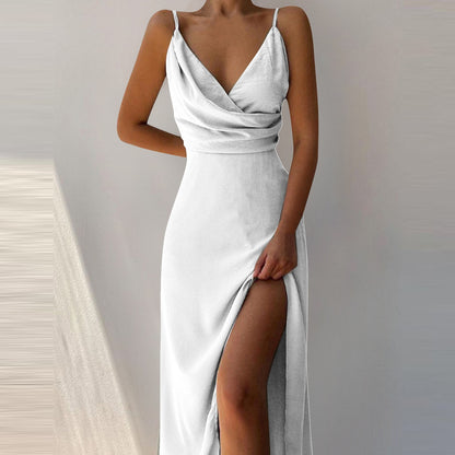 V-Neck Slit Sling Dress Summer Fashion Sexy Slim Suspender Dresses for Women Clothing