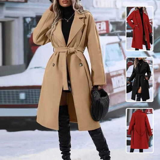 Zweireihiger Damen-Trenchcoat mit Gürtel