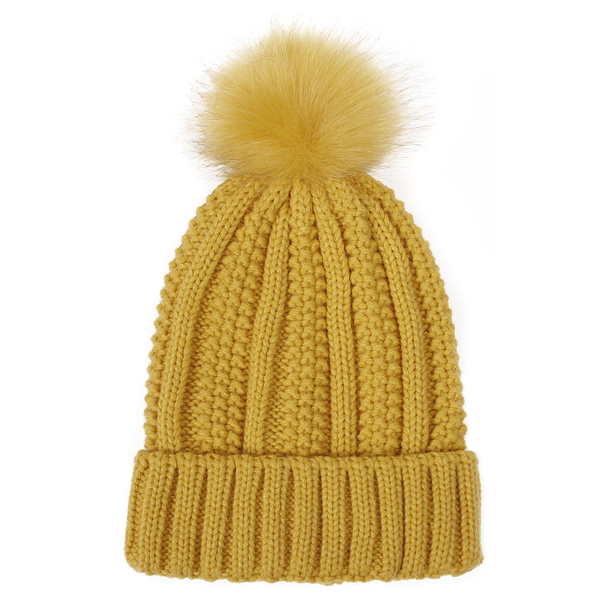 Gefütterte Strickmütze mit Kunstfell-Bommel – Bild 4