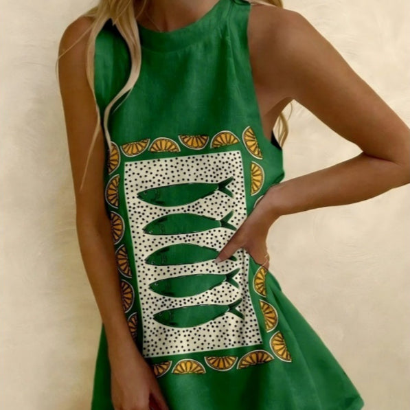 Bedrucktes ärmelloses Freizeitkleid