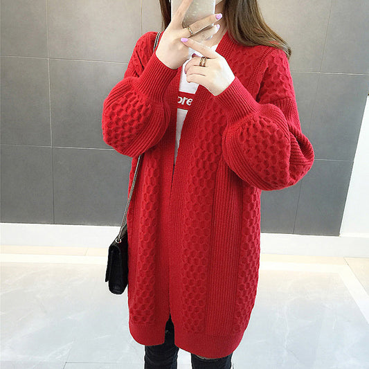 Weite Damen-Strickjacke mit Ballonärmeln in Grün – Bild 2