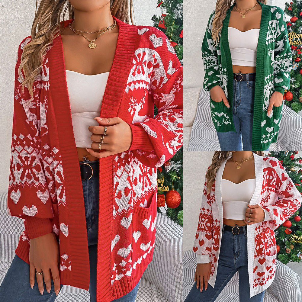 Damen Weihnachts-Cardigan mit Rentier-Motiv – Ansicht 1