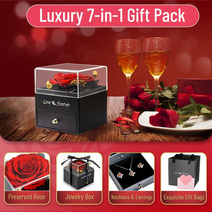 Ewige Rose Schmuckset – Echte konservierte Rose mit Halskette & Ohrringen – Ansicht 6