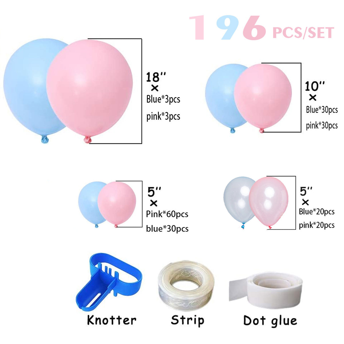 Gender-Reveal Ballongirlande in Rosa und Blau, Ballonbogen-Set – Ansicht 3