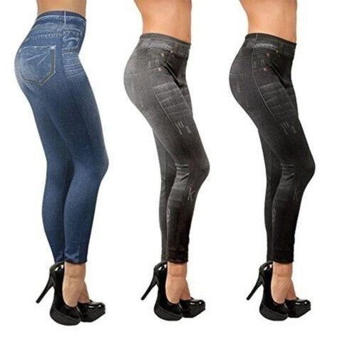 Drei Damen-Jeggings in Jeansoptik in Blau, Grau und Schwarz